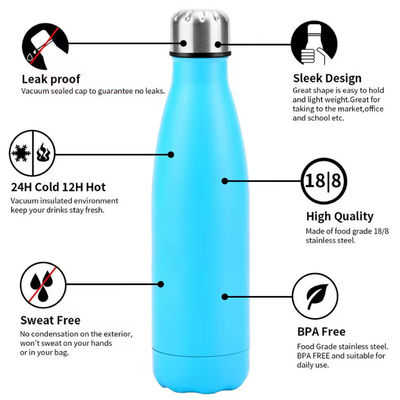 Venta caliente 500 ml de acero inoxidable aislado de vacío botella de agua botella de acero personalizada